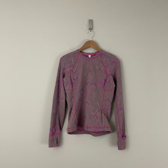 Lululemon Its Rulu Run Long Sleeve Shirt Jacquard Reverberate Chevron Size 6 - Picture 1 of 8